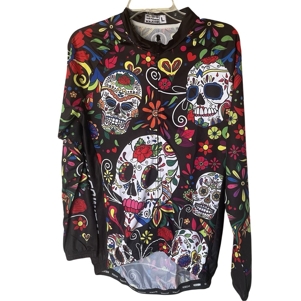 Weimostar Long Sleeve Day of the‎ Dead Cycling Jersey, L